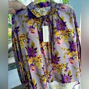 Psophía Floral Blouse with Purple/yellow/Grey—statement blouse. Medium ✨